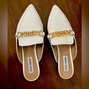 Steve Madden White crocodile leather mules